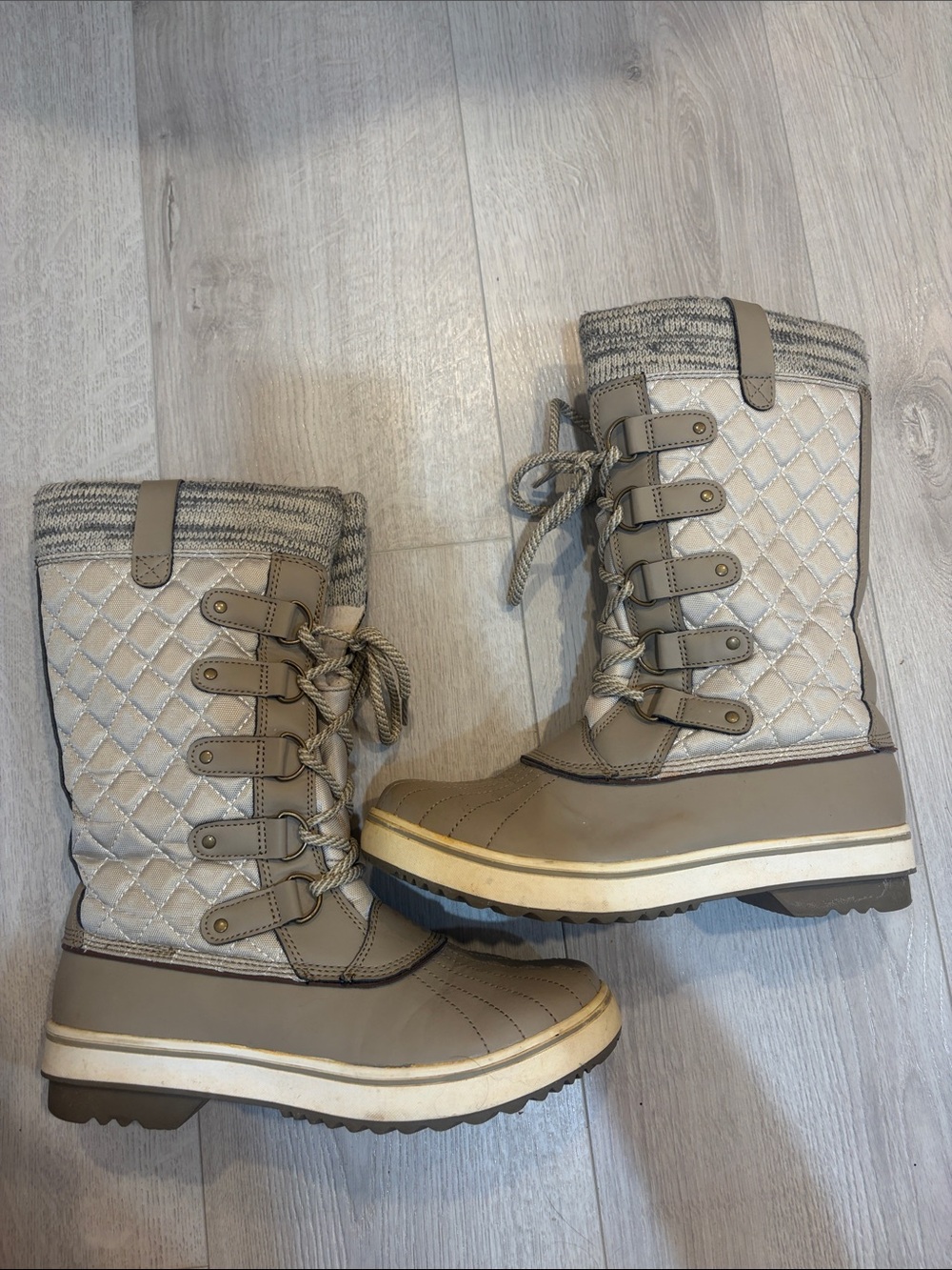 totes Quilted Knee-High Winter Boots in Taupe